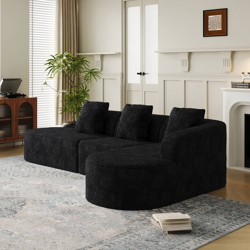 111.8" Modern L-shaped Curved Modular Sofa with Three Pillows