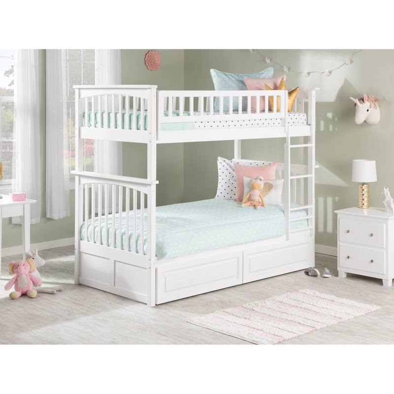 Columbia Bunk Bed Twin over Twin with 2 Drawers in White