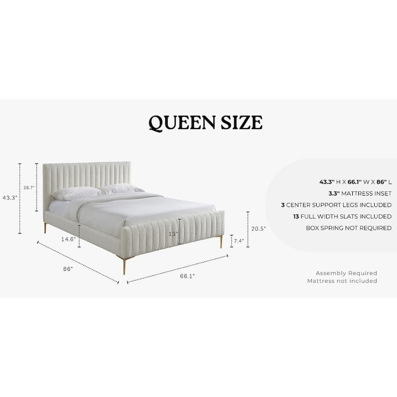 Omax Decor Julia Upholstered Platform Bed with Channel Tufted Headboard and Gold Legs