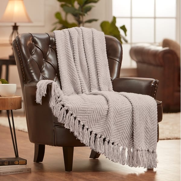 Chanasya Textured Knit Throw Blanket With Tassels