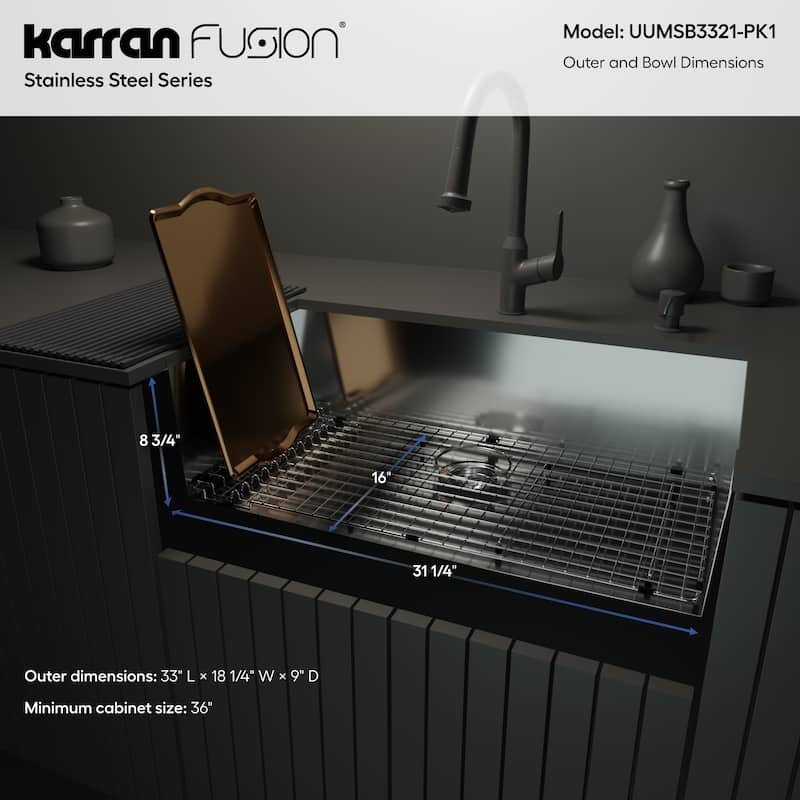 Karran Fusion Undermount 33-in x 18-in Stainless Steel Single Bowl Kitchen Sink