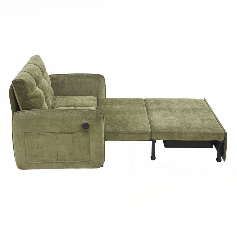 80" Extra Long Pull Out Sleeping Lounge with USB Charging, Storage Pockets and Box