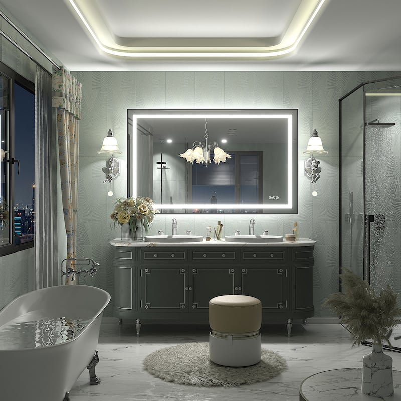 Black Metal Framed LED Front Light and Backlit Anti-Fog Wall Bathroom/ Vanity Mirror