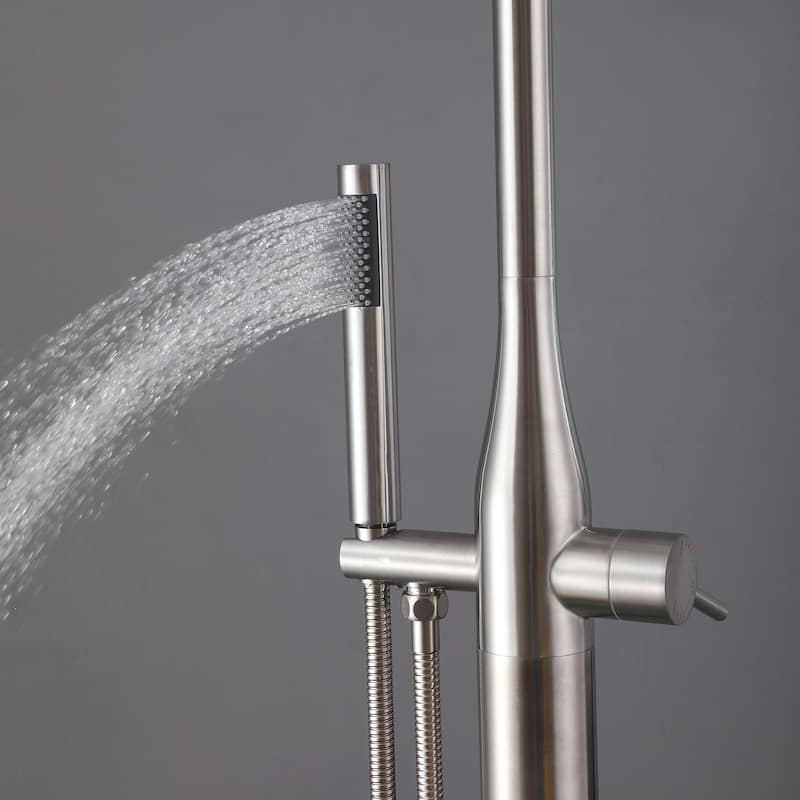 85"H Freestanding Rainfall Outdoor Shower, Stainless Steel Single Handle Shower Head Kit, Shower Fixture Combo Set
