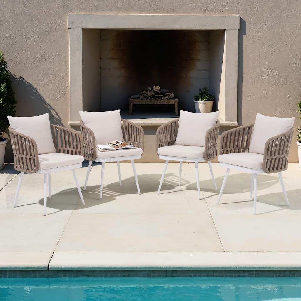 Patio Dining Chair Set - Metal Frame with Woven Rope Seat