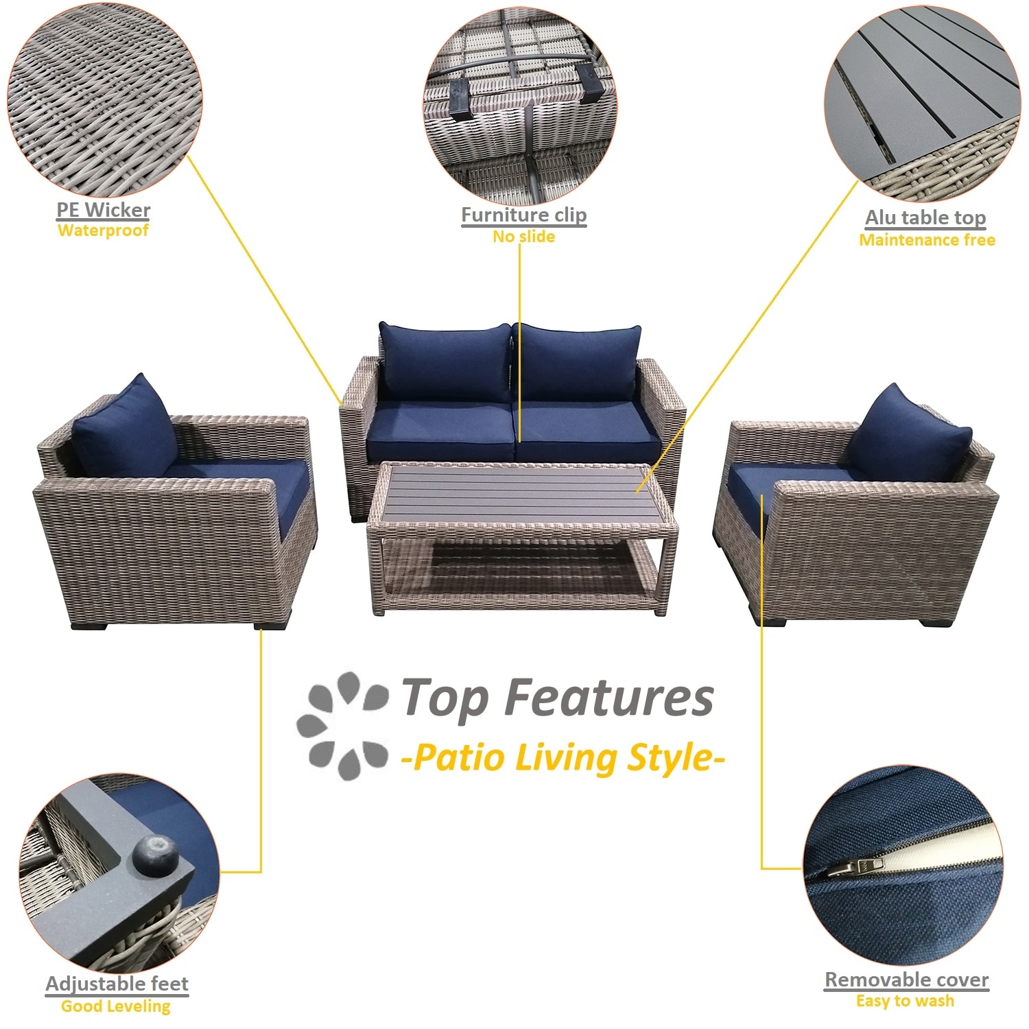 Patio8 Outdoor 5pcs Gray Wicker Patio Furniture Set Overstock 33423029