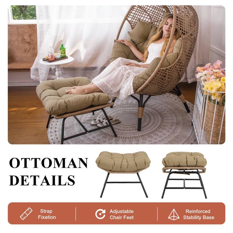 FINCATI Indoor Wicker Egg Chair Set with Ottoman, Cozy Accent Seating, 440 lbs Capacity