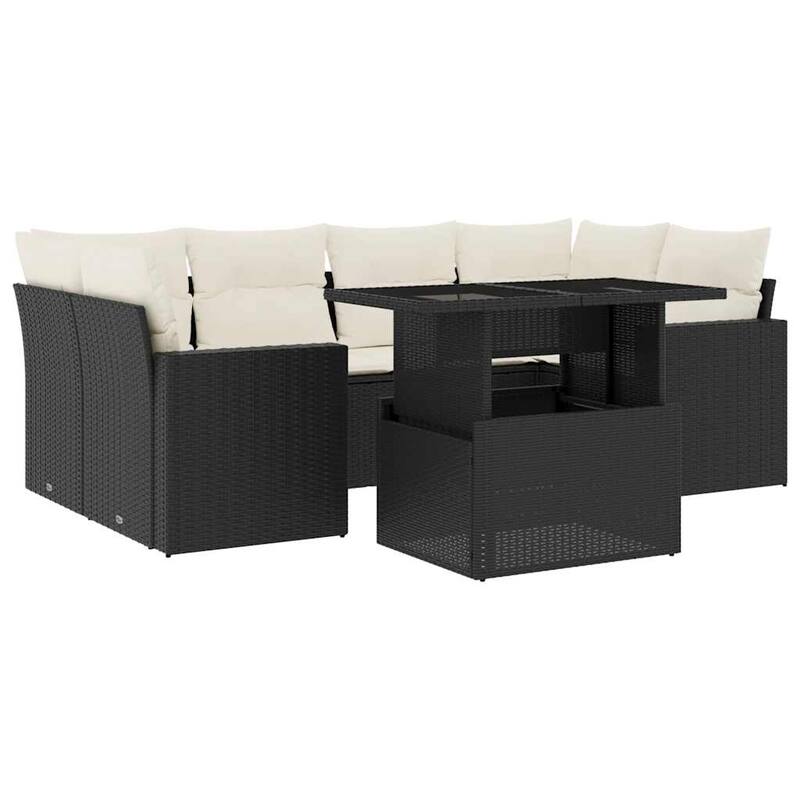 vidaXL Patio Sofa Set with Cushions Outdoor Furniture 7 Piece Poly Rattan - 21.7 x 39.4 x 28.7 in