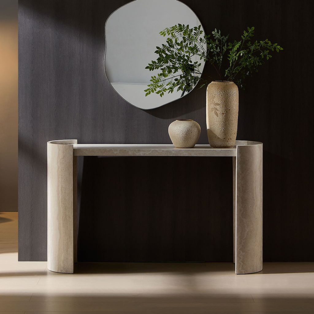 Modern Marble Pattern Entryway Table Narrow Console Table Skinny Sofa Table, for Hallway, Entrance, Beige