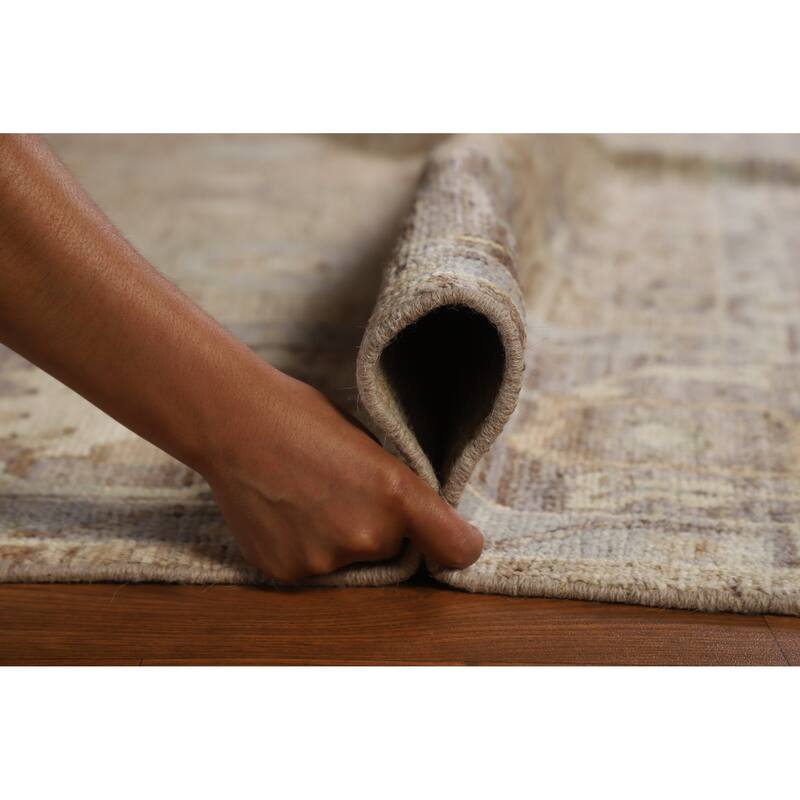 Hand Knotted Oriental 100% Wool Carpet Transitional All-Over Brown Oushak Area Rug - 9' 10'' X 8' 2''