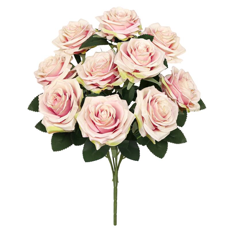Set of 2 Artificial Queen Rose Flower Stem Bush Bouquet 18in - 18" L x 11.5" W x 11.5" DP - Ivory Pink