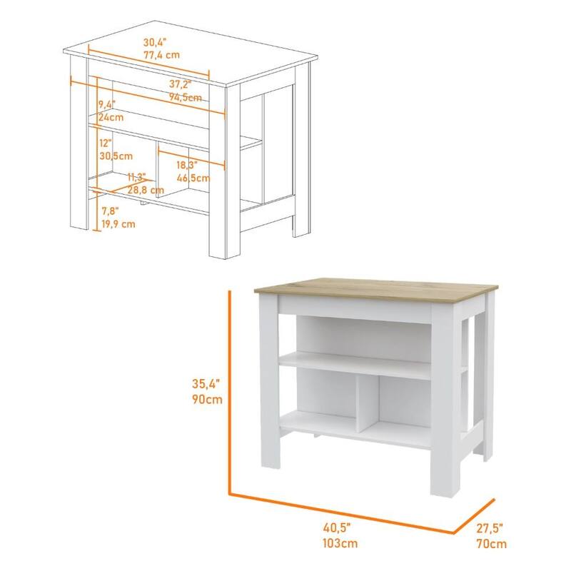2 Piece Kitchen Set, Kitchen Island + Pantry Cabinet , White /Light Oak