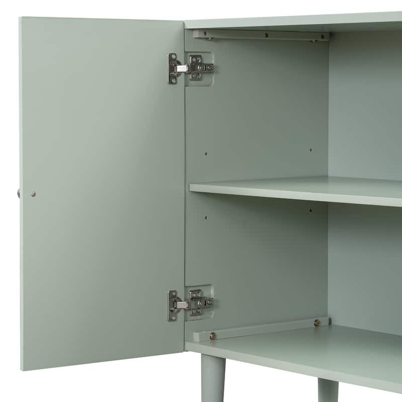 58" Elegant Sideboard with Wavy Pattern Doors, Metal Handles, and Cylindrical Legs, Adjustable Storage Cabinet