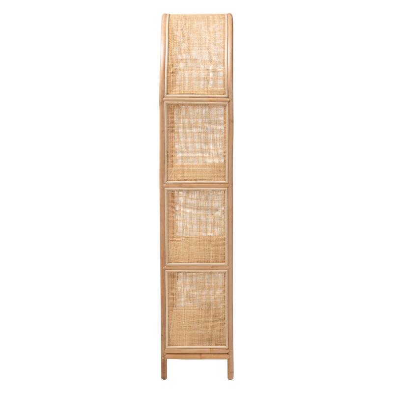 Natania Natural Rattan 4-Tier Display Shelf - Handwoven Arched Bookcase with Webbed Side Panels, Boho Coastal Design