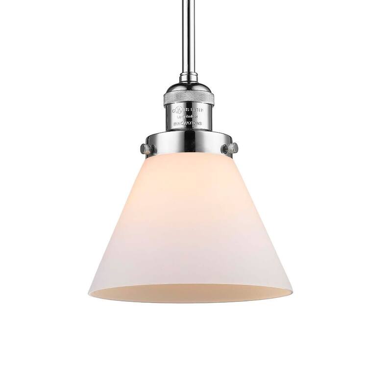 Innovations Lighting Large Cone Single Light 8" Wide Mini Pendant with - Polished Chrome / Matte White Cased