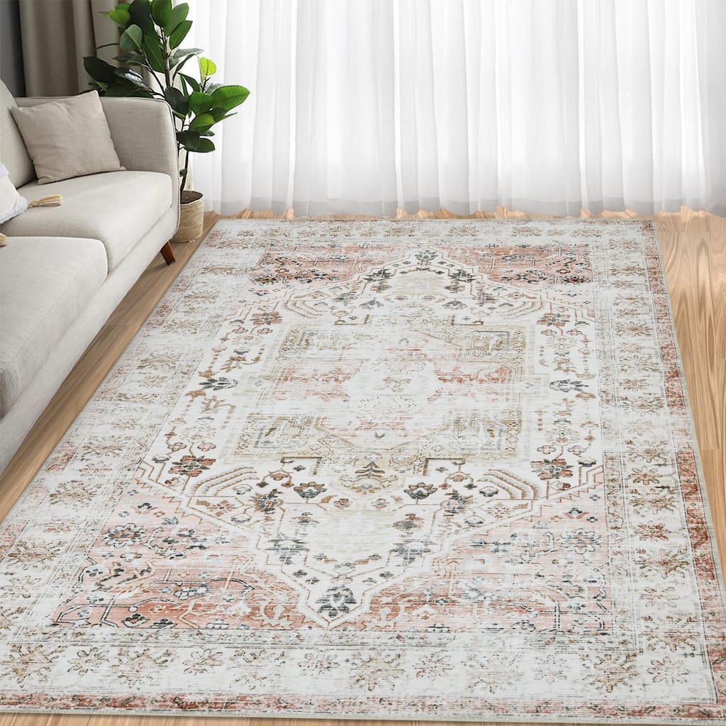 Large Washable Rug Floral Print Carpet 9x12 Feet - 9X12FT