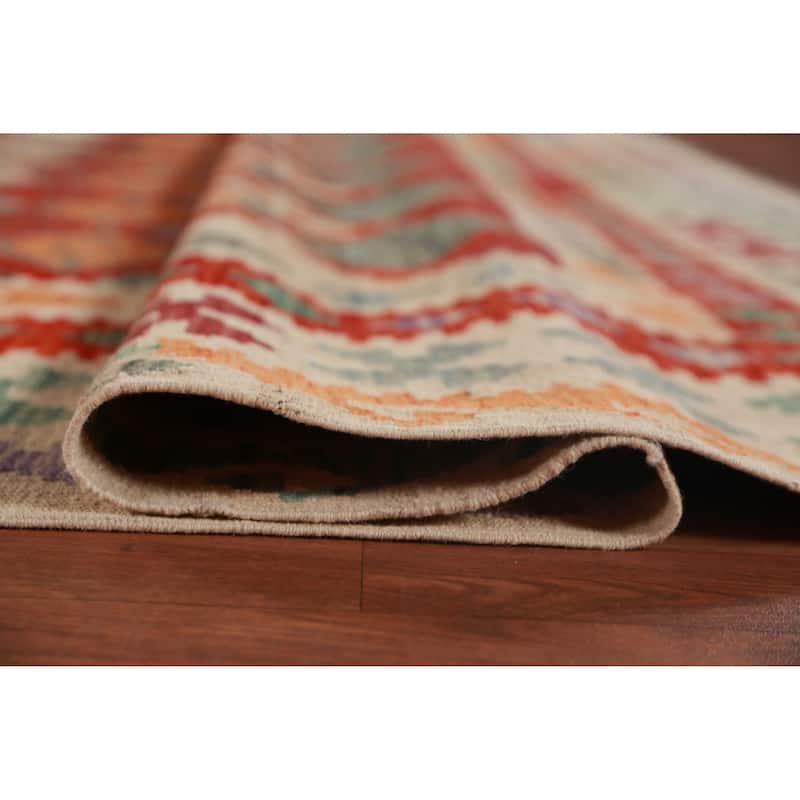 Geometric Kilim Oriental Large Rug Flatweave Tribal Wool Carpet - 10'2"x 16'0"
