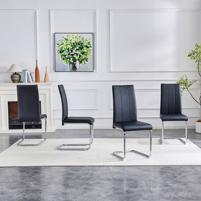 4-Pack PU Upholstered Dining Chairs - Modern High-Back Side Chairs with Sturdy Chrome-Plated Iron Tube Legs for Dining Room