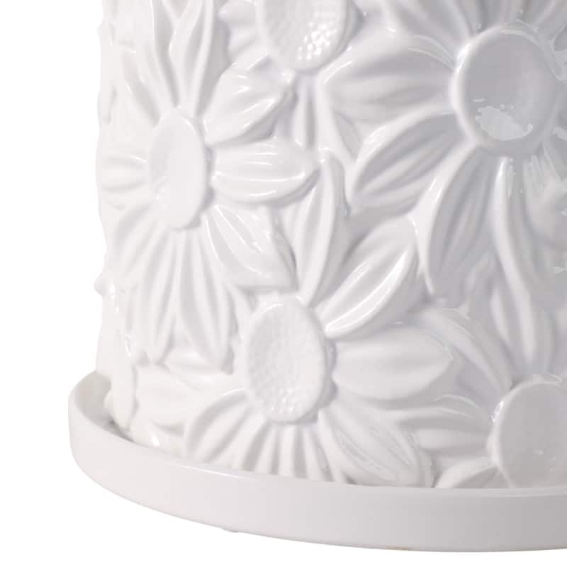 Decorative Ceramic Daisy Flower Planters - Set of 2