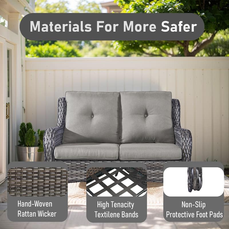 Pocassy Outdoor 6 Pieces 2-Seat Sofa Swivel Chairs Table Ottoman