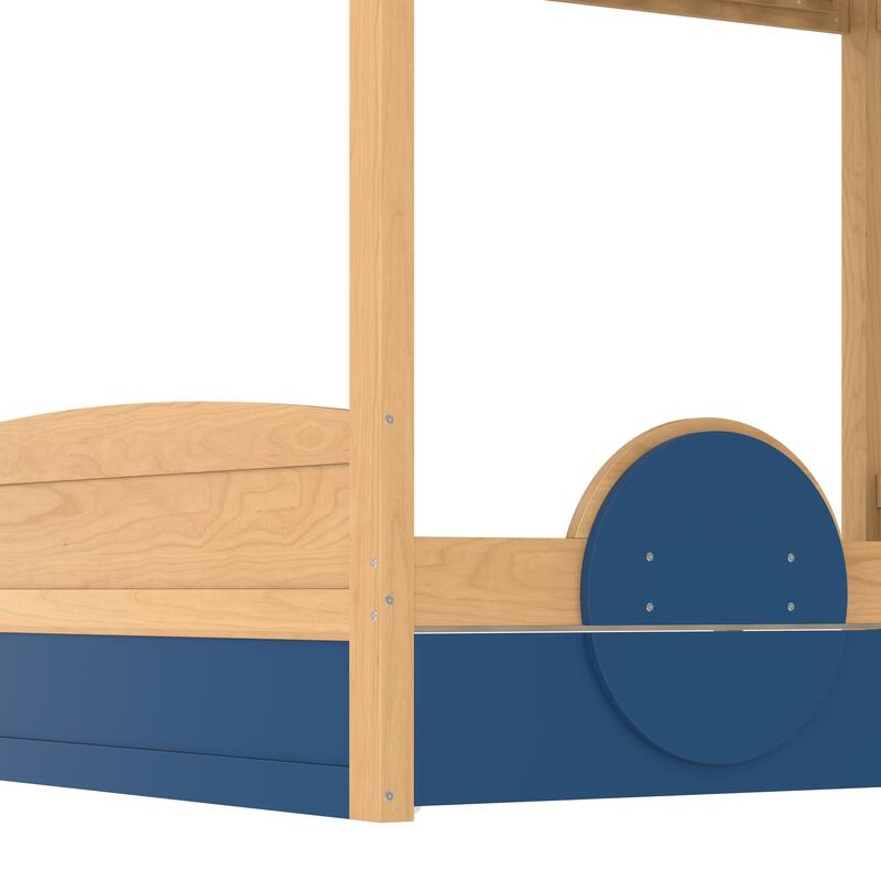 Full Bunk Bed with Trundle, Wood Bunk Bed Frame with Built-in Bookshelf and High-quality Safety Guardrail