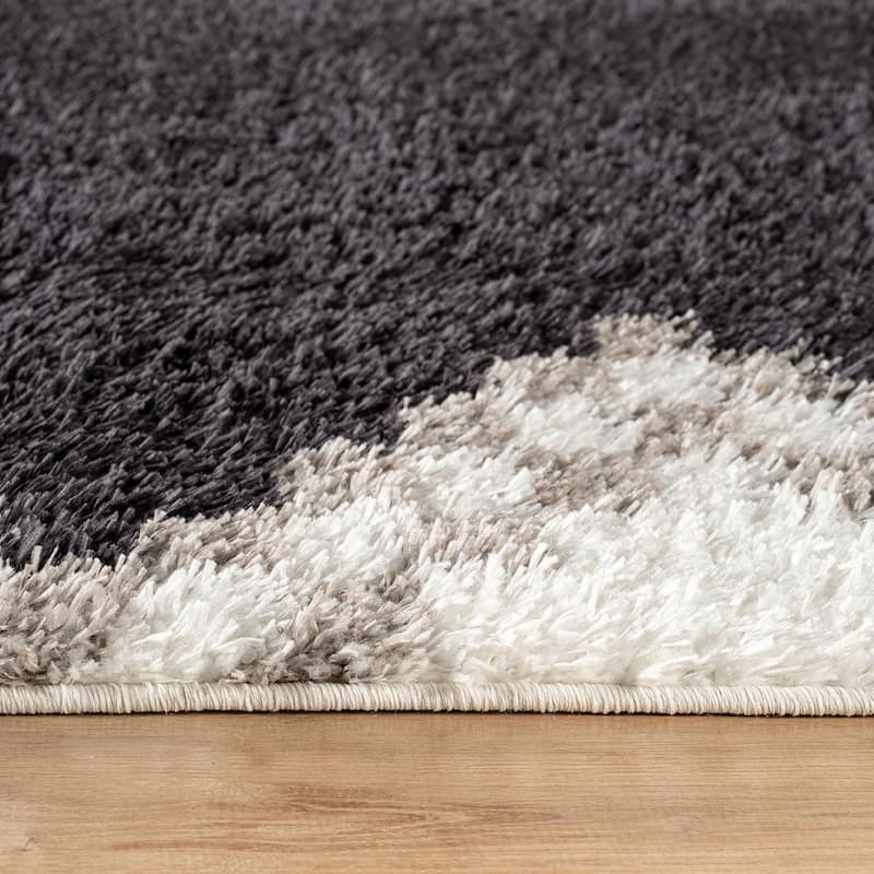 Geometric Shag Rug - Soft & Stylish - Anthracite Dark Gray - Medium Pile, Easy to Clean