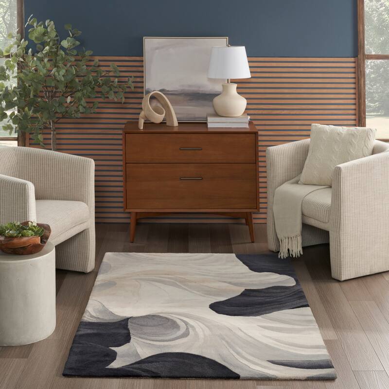 Nourison Prismatic Ivory Black Abstract Chic Hand-Tufted Indoor Rug