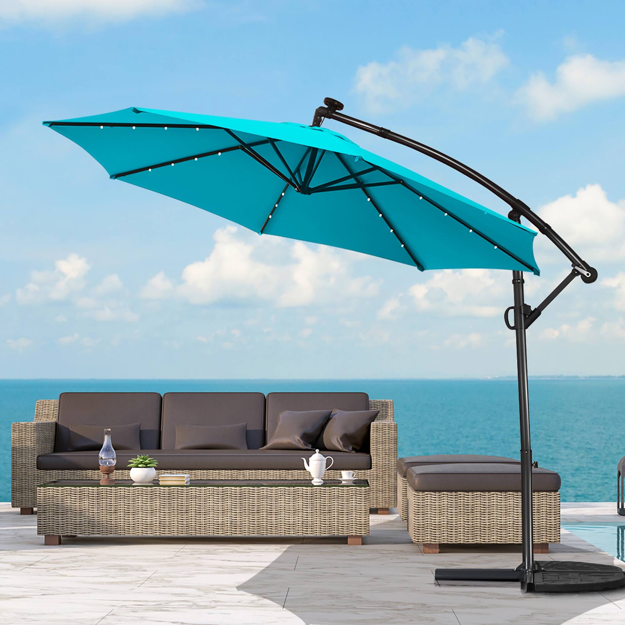 costway 10ft patio offset cantilever umbrella 360 degree tilt aluminum 10 FT Square Large Outdoor for Pool Deck Backyard The gliding handle and simple tilting system allow you to adjust the umbrella at any angle Costway 10FT Patio Offset Umbrella