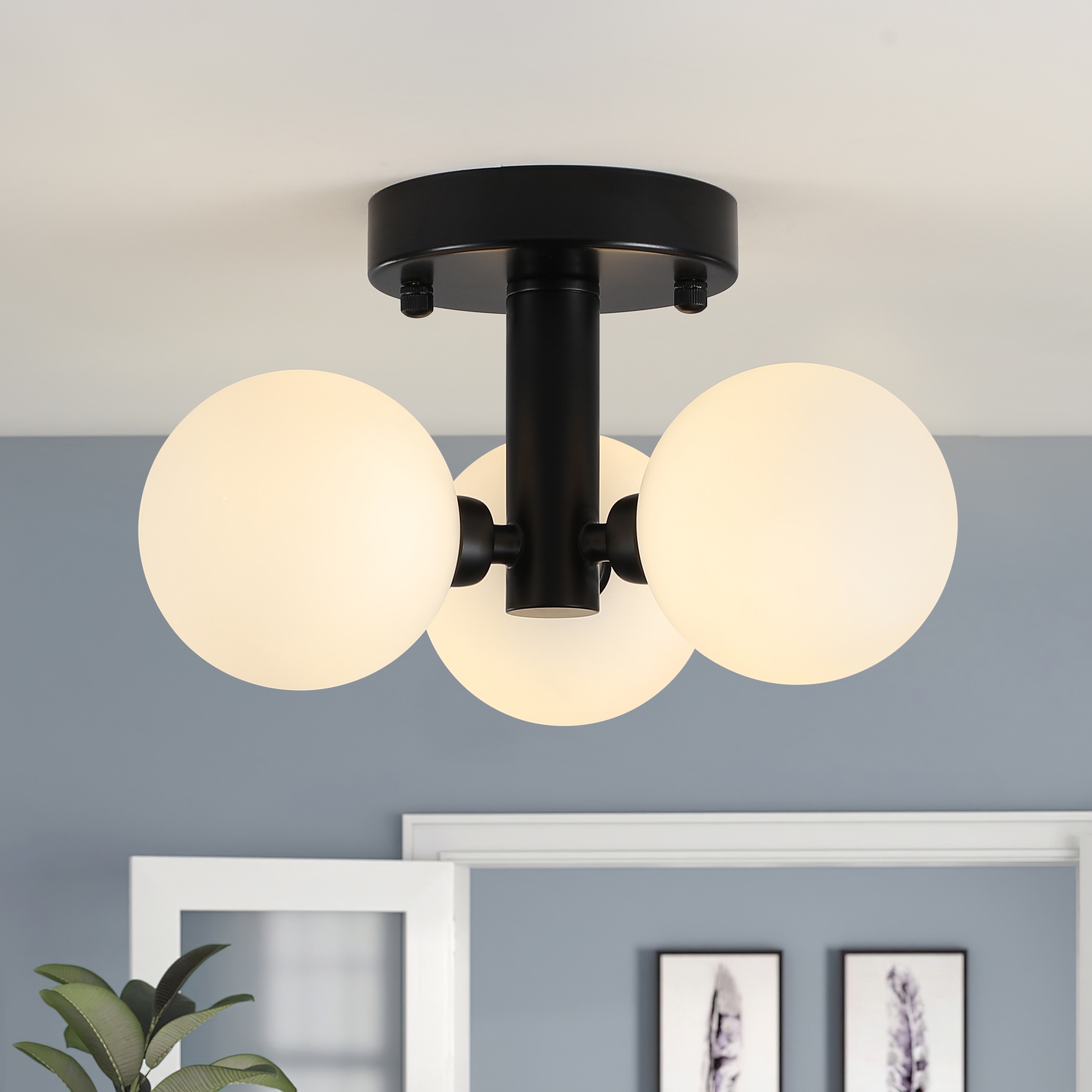 3-Light Glass Semi Flush Mount