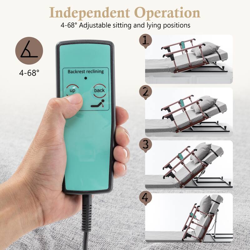 Electric Adjustable Bed Backrest with Safety Rails & Remote