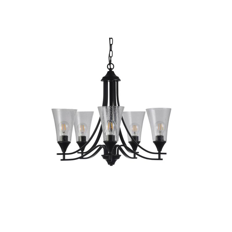 5-light Matte Black Chandelier w/ Seeded Bell Glass