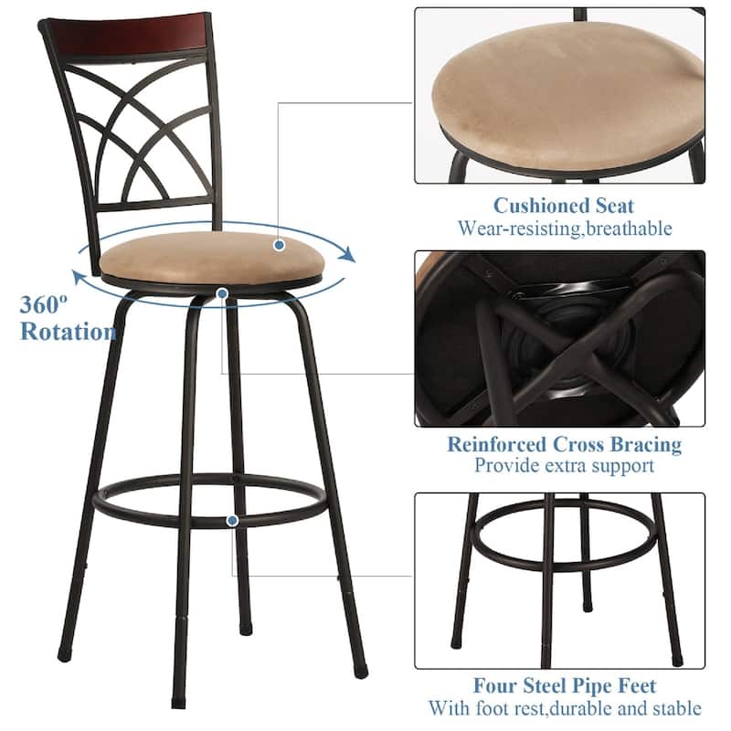 VECELO Round Seat Bar Stools with Adjustable Height(Set of 2) - Brown Finish