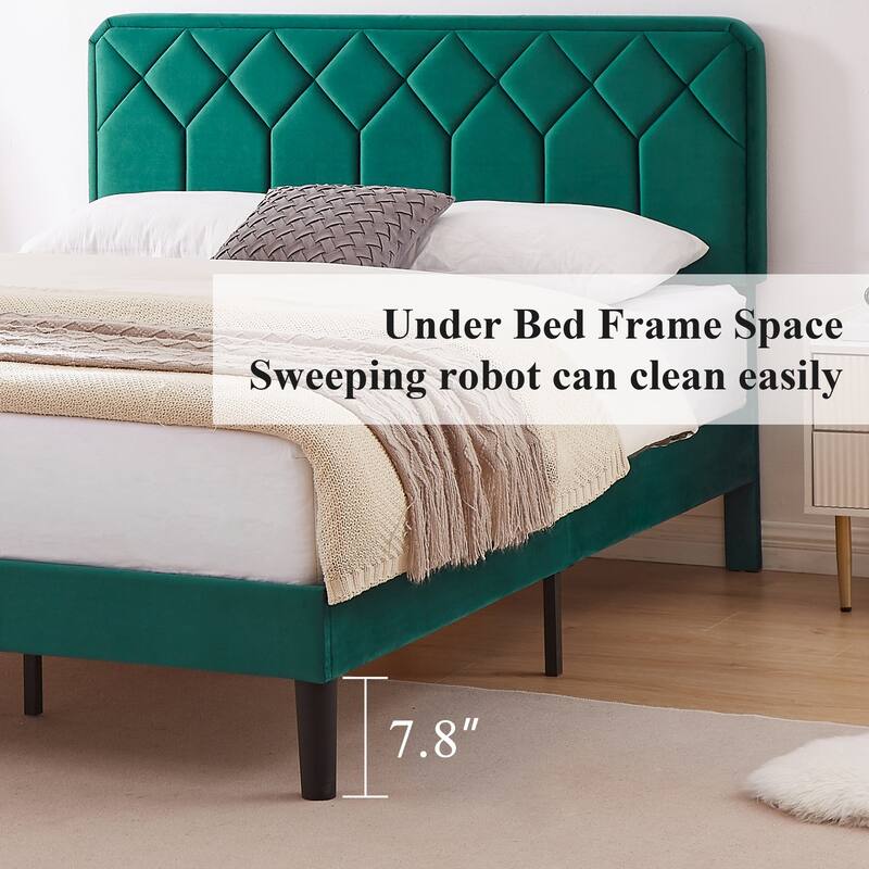 VECELO Adjustable Height Velvet Upholstered Bed Diamond Tufted Headboard with 7.8" Underbed Storage No Box Spring Needed