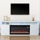 preview thumbnail 3 of 13, 68" Modern RGB LED White TV Stands Console with 36" Fireplace