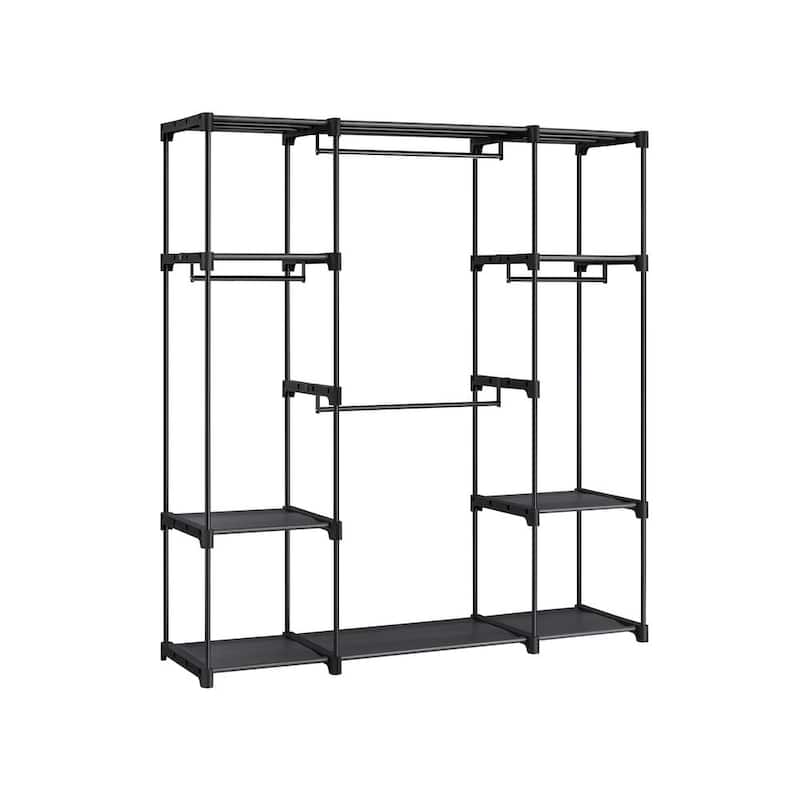 Freestanding Closet Organizer with Adjustable Shelves, Dual Hanging Rods and Storage Drawers - 59.5”L x 16.9”W x 65.4”H - Black
