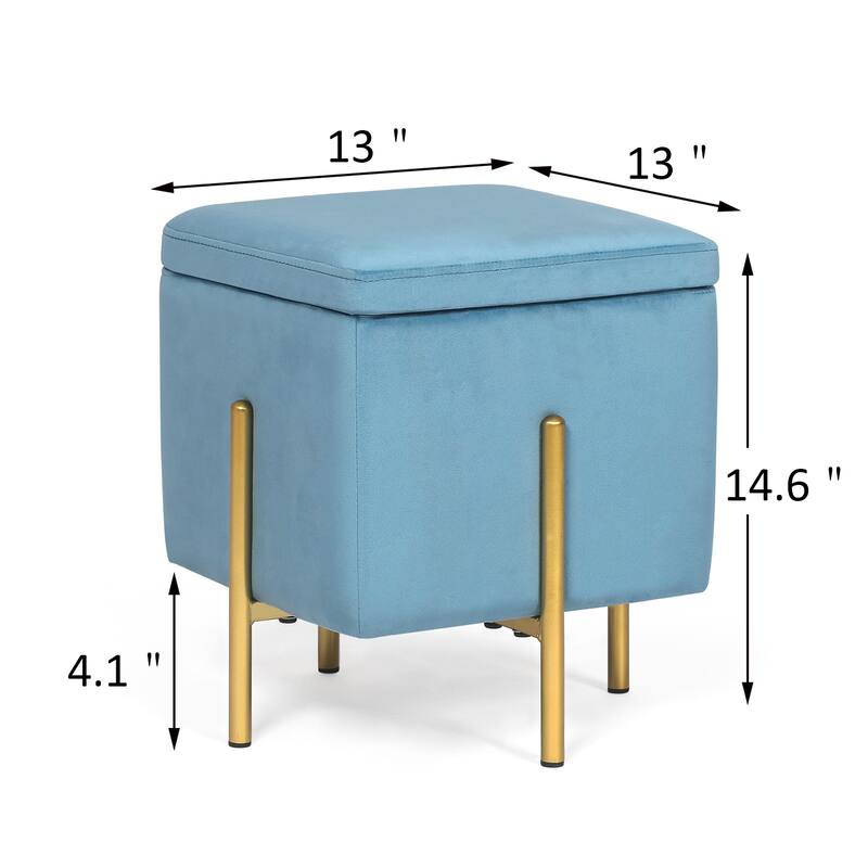 Adeco Square Velvet Storage Ottoman Multi-Function Vanity Footstool