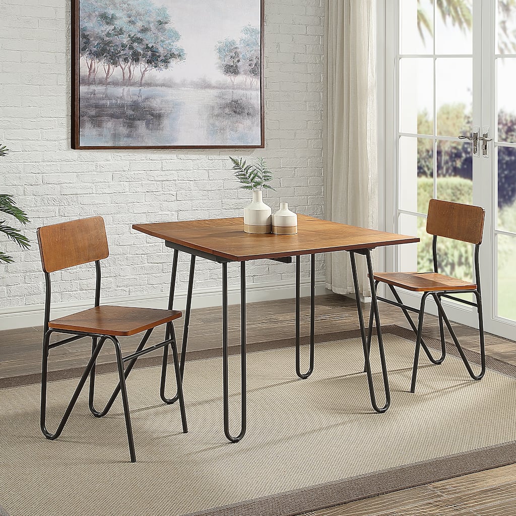 Azalea Park Wood Drop Leaf Dining Table with Hairpin Metal Legs - 36.02 W x 35.63 D x 29.92 H"