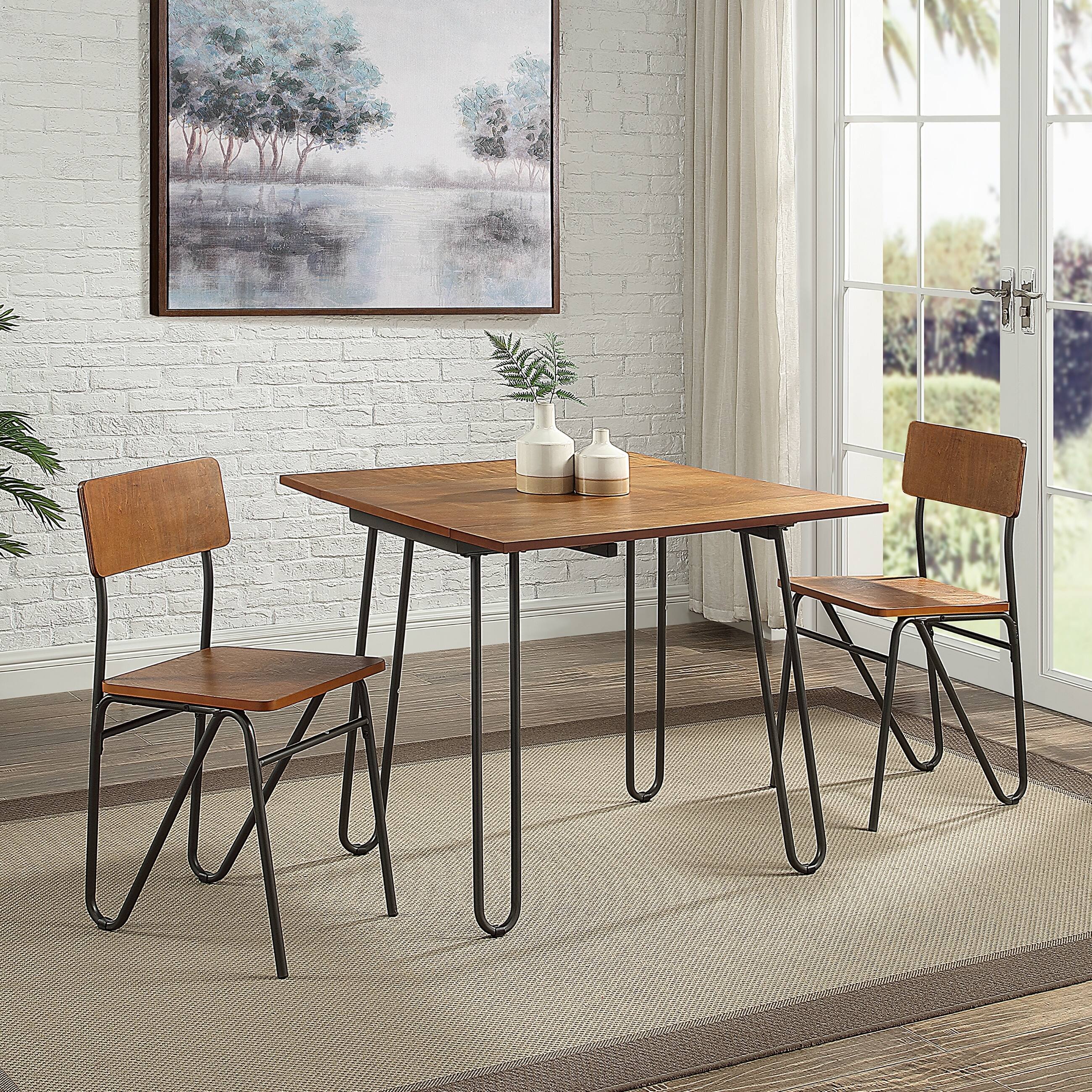 Azalea Park Wood Drop Leaf Dining Table with Hairpin Metal Legs