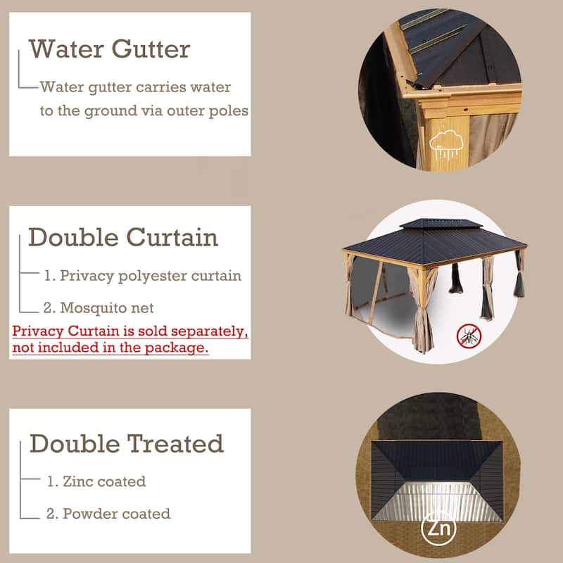 Kozyard Apollo Wood Looking 12ft x 20ft Aluminum Hardtop Gazebo with Galvanized Steel Roof and Mosquito Net