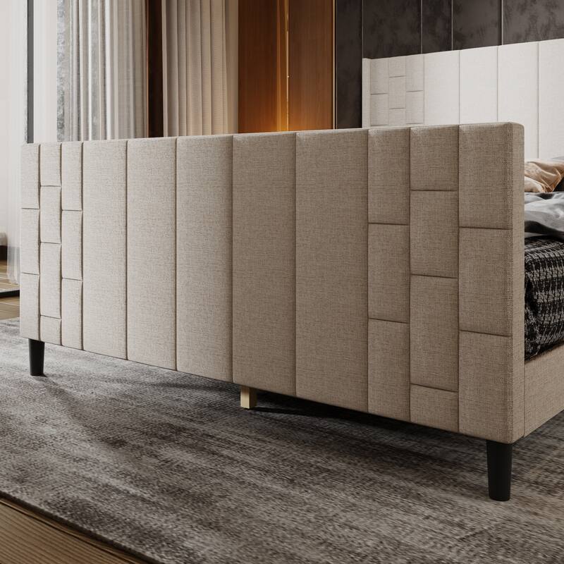 Upholstered Bed Frame with USB Port, Platform Bed with Headboard and Footboard Queen Size