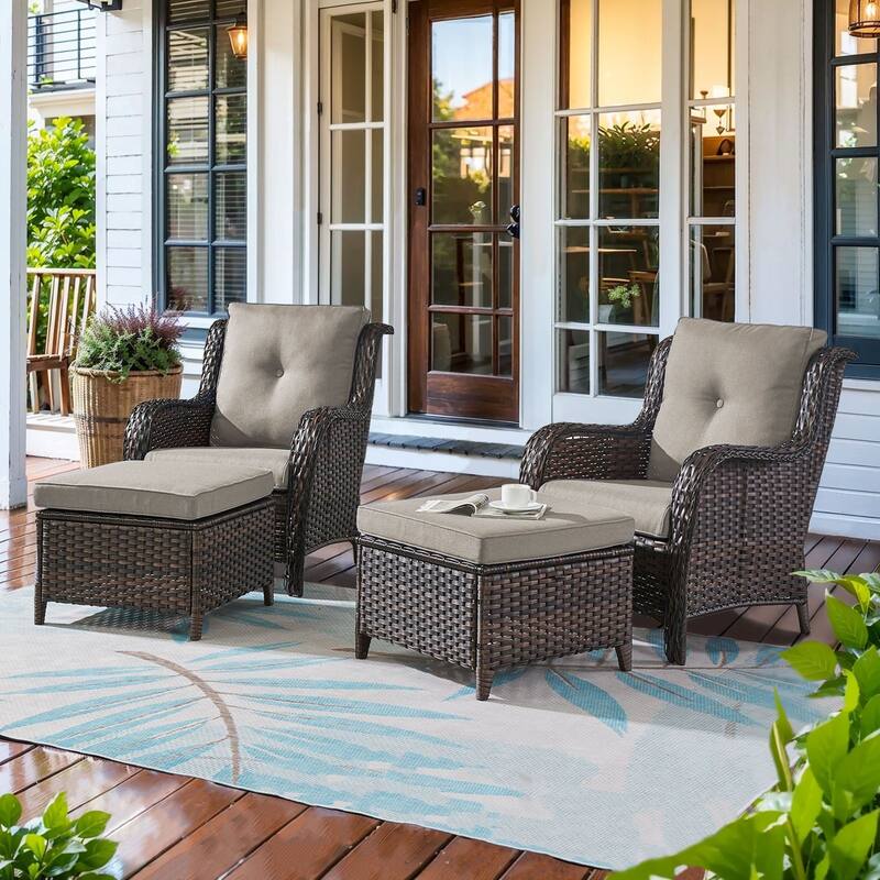 Gymojoy 4-Piece Outdoor Wicker Patio Furniture Chair Set, Rattan Coversation Set with Water Resistant Thick Cushions - Brown Wicker / Grey Cusion - 4-Piece