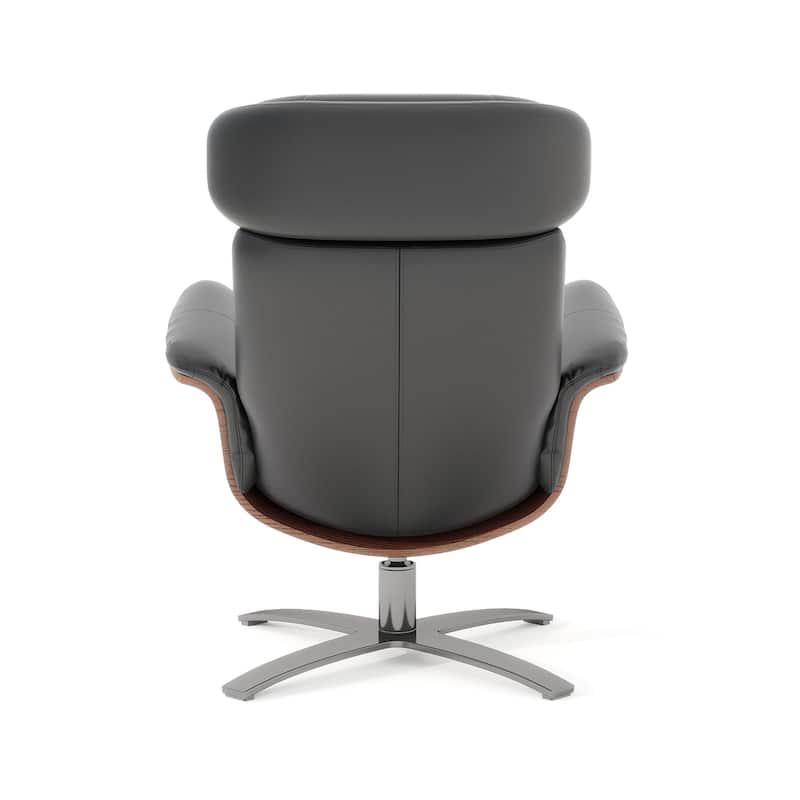 Jovan 31.5" Curved Wood Genuine Leather Recliner Lounge Chair