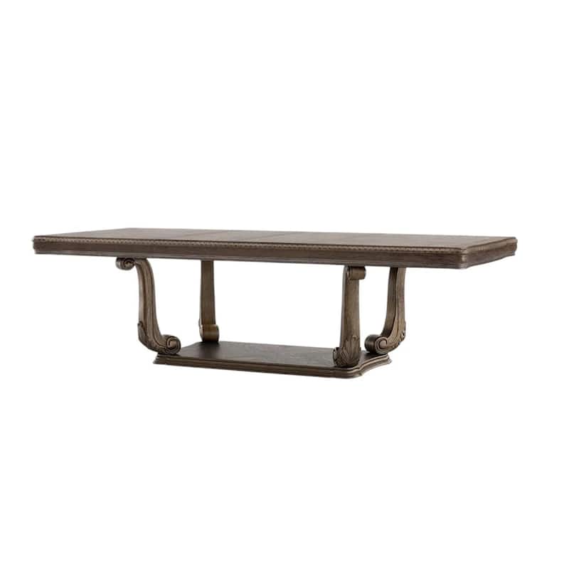 Hama Dining Table, 108 Inch Top with Scrolled Pedestal Base, Oak Brown - Weathered Oak Brown