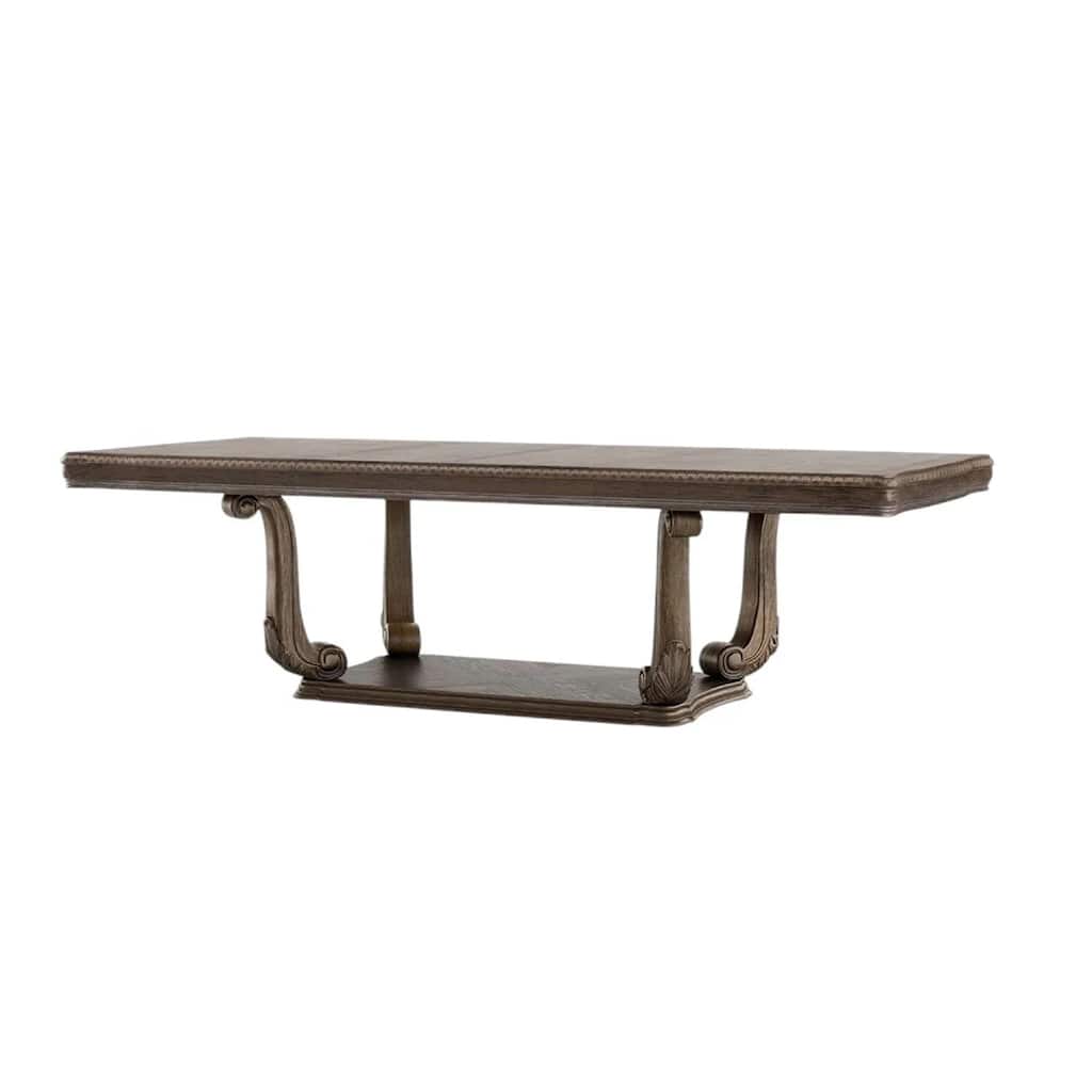 Hama Dining Table, 108 Inch Top with Scrolled Pedestal Base, Oak Brown - Weathered Oak Brown