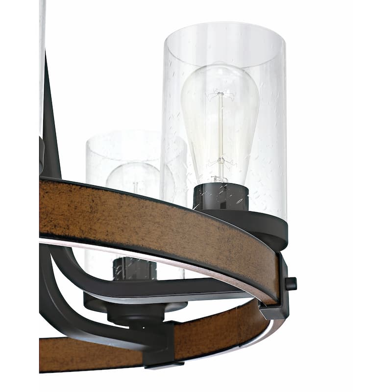 6 Light Shaded Wagon Wheel Chandelier - Black - 24.23"x32.31"