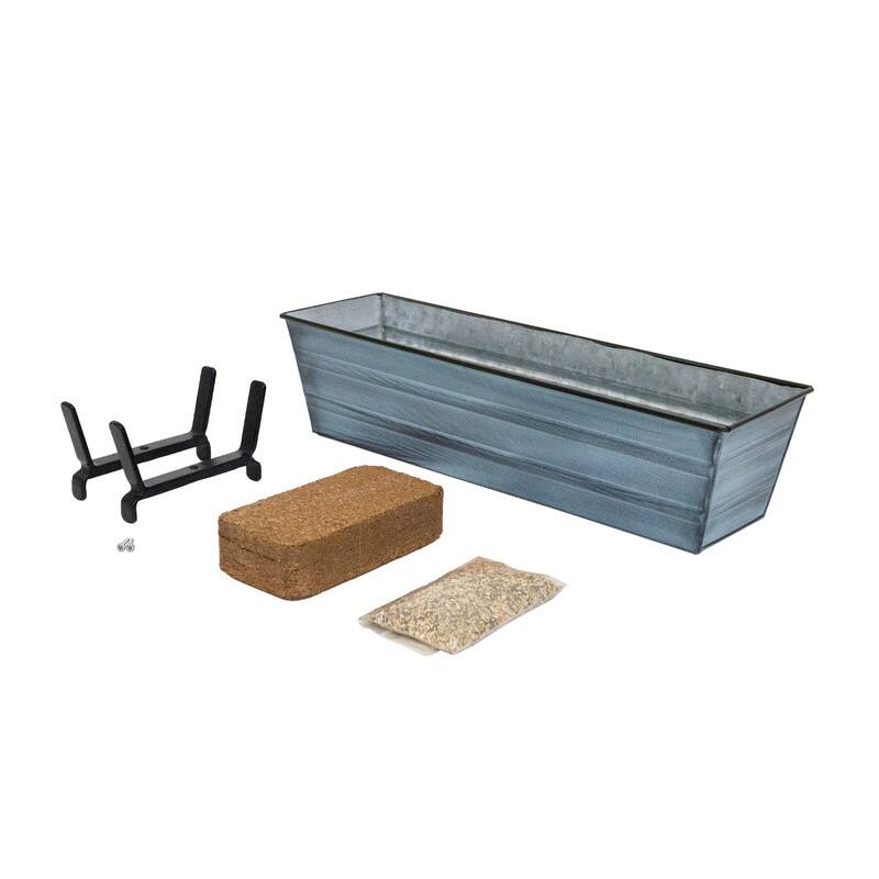 Achla Designs 22" W Small Galvanized Steel/Wrought Iron Bloom Box Garden Growing Kit With Brackets for 2 x 6 Railings - Blue