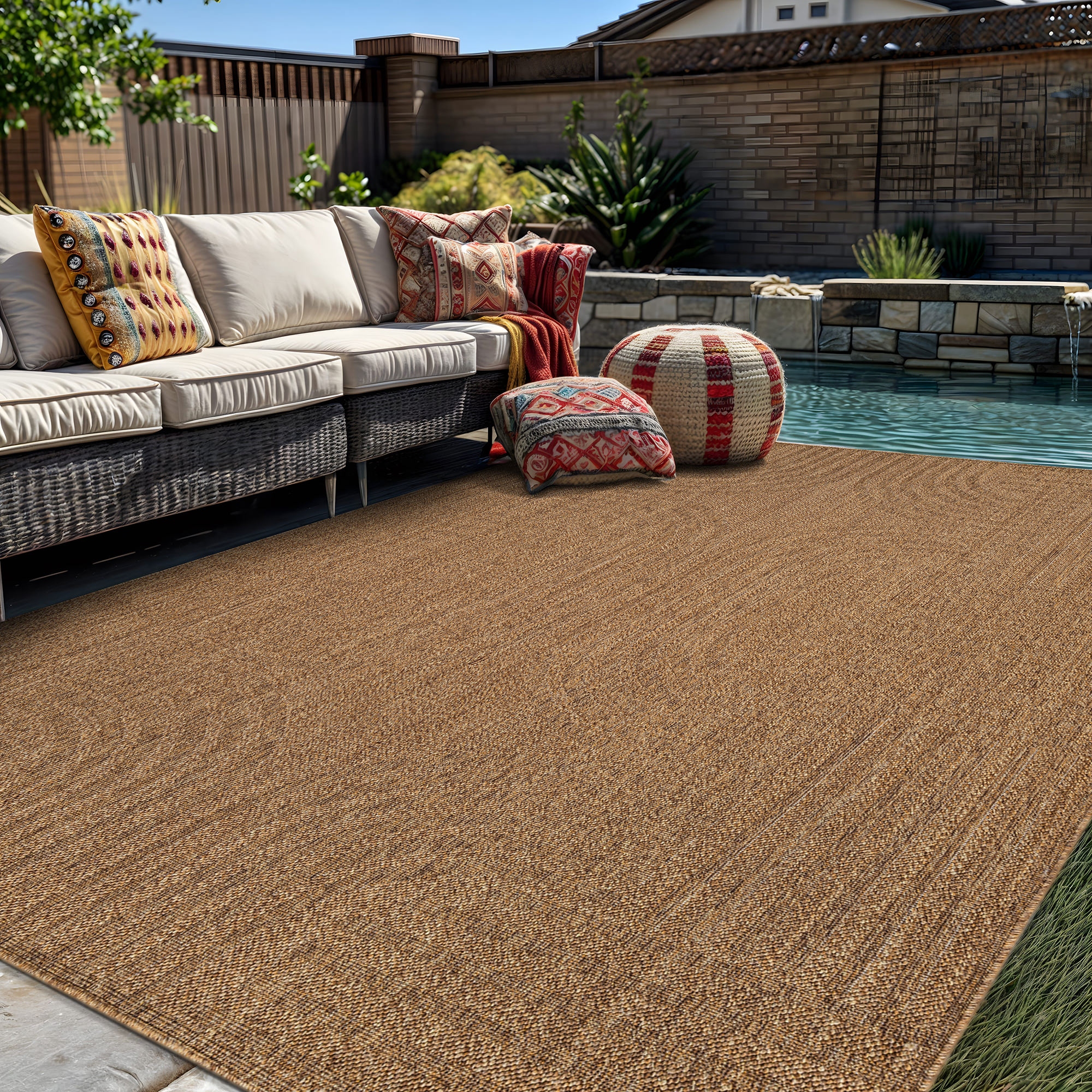 World Rug Gallery Geometric Indoor/Outdoor Flat Woven Area Rug - Natural Jute-Style, Easy-Care Patio Rug for Balcony Patio Deck - Natural - 5' x 7'