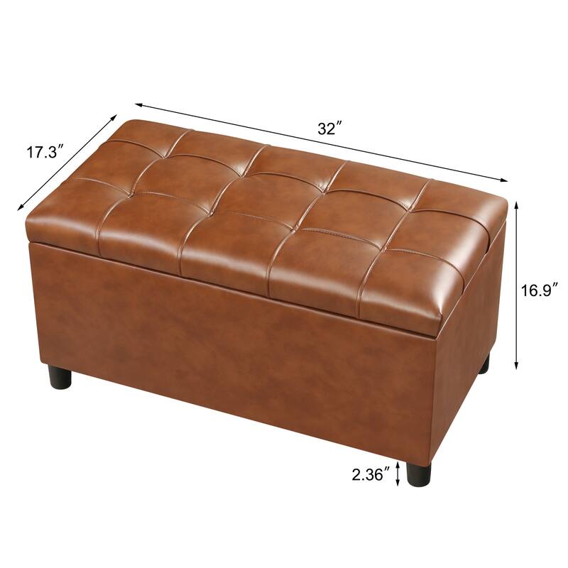 Adeco Rectangular Storage Ottoman Faux Leather Bench Lift-top Footrest