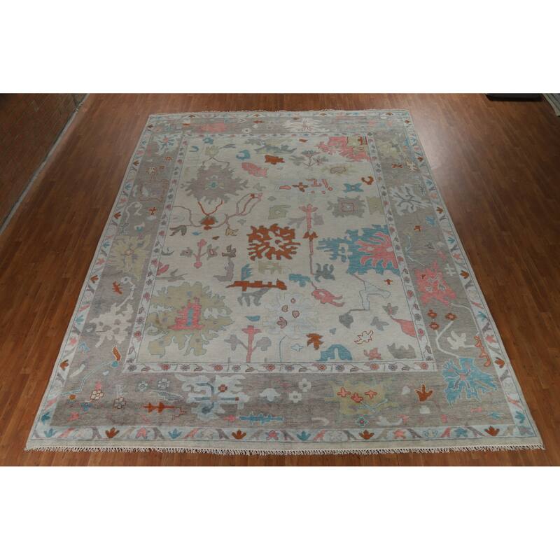Floral Oushak Indian Large Rug Hand-Knotted Wool Carpet - 11'9" x 14'11"