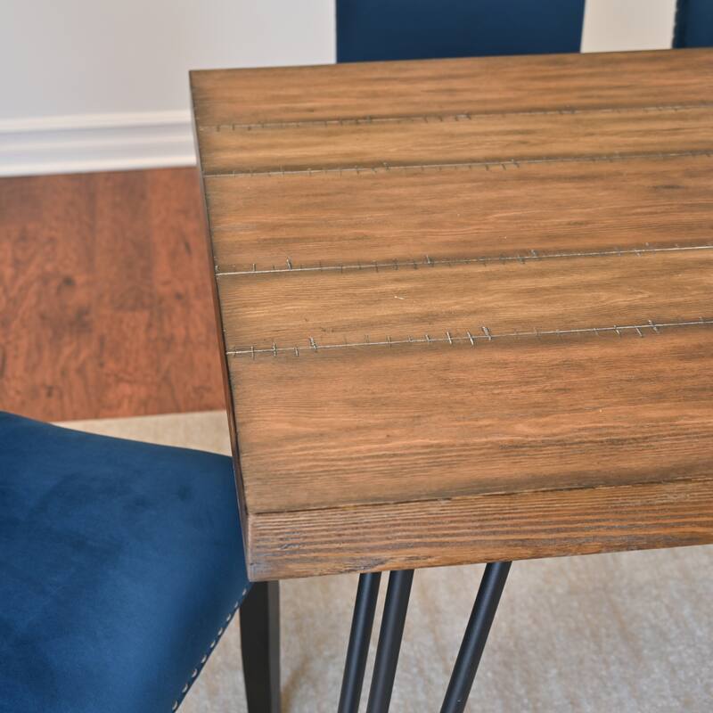 Blue Velvet Upholstered Dining Chairs with Nailhead Trim, Rectangular Dining Table Set, Kitchen Table with Metal Hairpin Legs